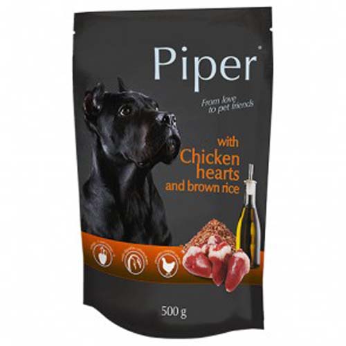 PIPER S KUŘECÍMI SRDÍČKY A HNĚDOU RÝŽÍ 500 g