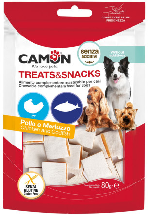detail SNACK KUŘE + TRESKA 2,5 x 0,5 cm 80 g CAMON