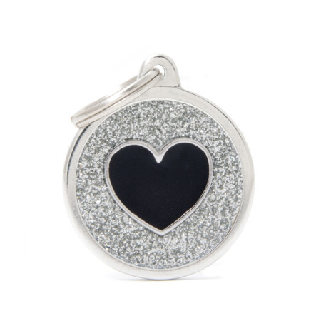 detail GREY BIG GLITTER CIRCLE BLACK HEART