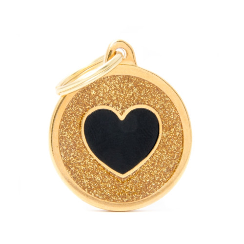 GOLD BIG GLITTER CIRCLE BLACK HEART